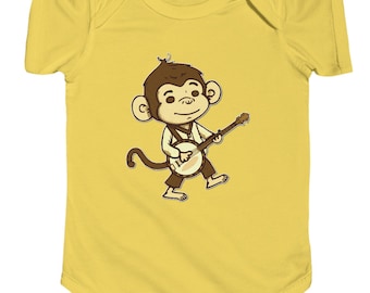 Banjo Bonobo Onesie - Monkey Playing The Banjo - Infant Banjo Onesie, Baby Banjo Shirt, Cute Music Baby Clothes, Baby Bodysuit