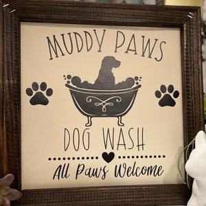 Personalized Dog themed bath decor/dog shower/ dog grooming farmhouse reverse canvas sign.