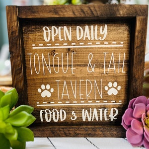 Doggy diner, pups eatery, tongue and tail tavern, pups place framed wooden handmade sign