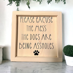 Framed handmade wooden signs (Small tiered tray dog signs, dog table decor, wall decor)