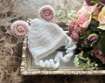 Newborn Baby Mouse Hat* Baby Girl Hat* Newborn Baby Girl Photoshoot Prop Hat* Newborn Baby Bonnet