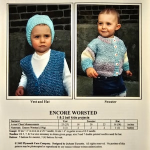 Plymouth Yarns - Encore Worsted Kids Patterns (Vest, Hat, Sweater)