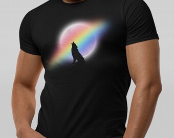 Pride shirt, pride T-shirt, wolf shirt, wolf T-shirt, rainbow shirt, rainbow T-shirt, moon shirt, moon T-shirt, gay pride shirt