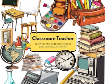 Teacher Classroom Clipart Pack | Classroom Supplies, School Supplies, Teacher Supplies, Classroom Graphics Bundle | Digital Download