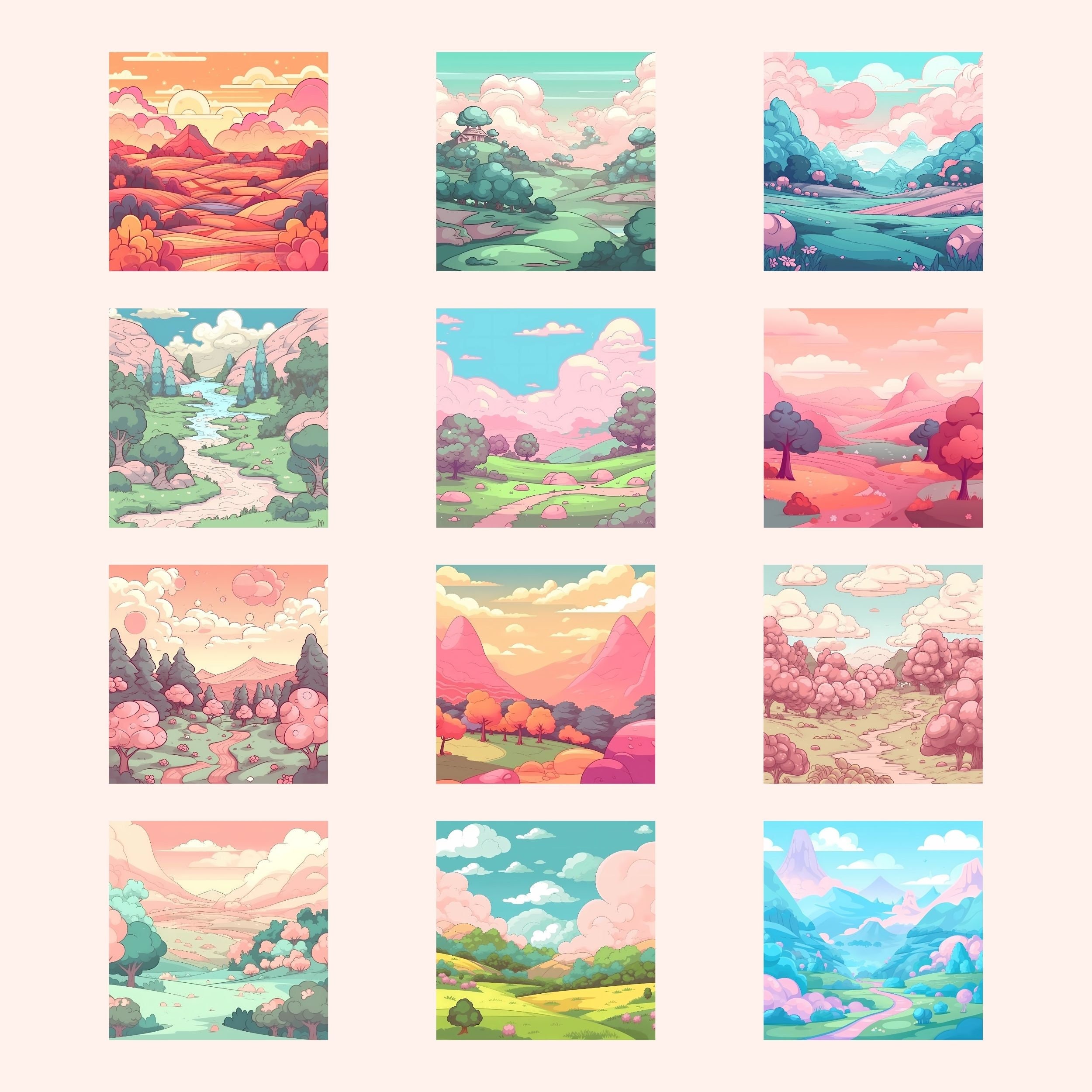 Cute Landscapes Digital Papers, Landscape Pattern Digital Prints for ...