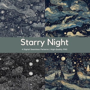 Padrão Digital de Noite Estrelada, Padrão Único de Céu Noturno, Lindas Estrelas | Impressões digitais para scrapbooking | Padrão digital PNG download