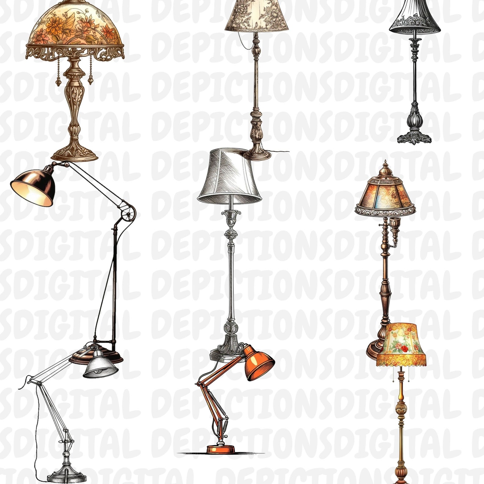 Beautiful Lamps Clip Art Pack Desk Lamp Clip Art, Floor Lamp Clip Art