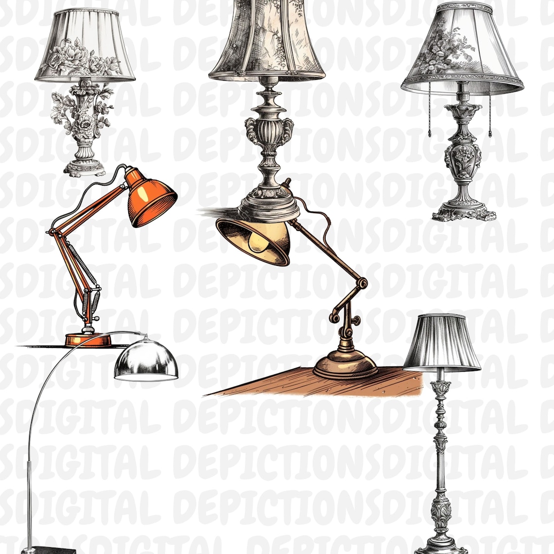 Beautiful Lamps Clip Art Pack Desk Lamp Clip Art, Floor Lamp Clip Art