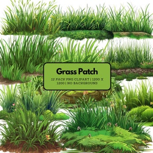 Gräsfält Clipart Pack | Gräsfält, Gräs Clipart, Gräs och jord, gräsfält Grafik Bundle | Digital nedladdning