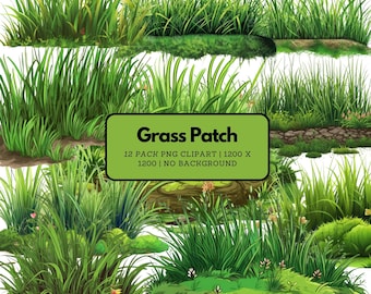 Patch Of Grass Clipart Pack | Grass Patch, Grass Clipart, Grass and dirt, grass patch Graphics Bundle | Digital Download