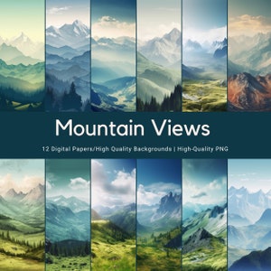 Mountain View Digital Papers, Unique Mountain Pattern | Digital Prints For Projects | Unique pattern PNG | Mountains Digital Pattern