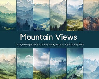 Mountain View Digital Papers, Unique Mountain Pattern | Digital Prints For Projects | Unique pattern PNG | Mountains Digital Pattern
