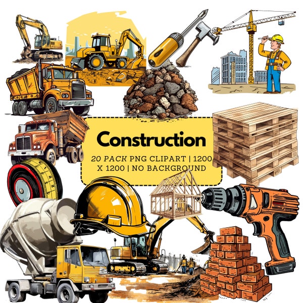 Construction Clipart Pack | Construction Tools, Constructions Vehicles, Construction Site, Construction Graphics Bundle | Digital Download