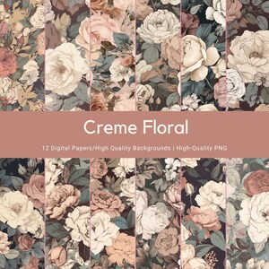 Creme Floral Digital Papers, Unique Floral Pattern | Digital Prints For Projects | Unique pattern PNG | Creme Floral Digital Pattern