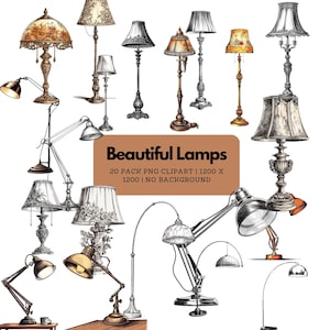 Schöne Lampen Clip Art Pack | Schreibtischlampe Clip Art, Stehlampe Clip Art, gewölbte Stehlampe Clip Art, Swing Arm Lampe PNG | Digitaler Download