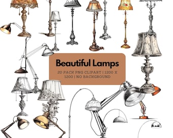 Beautiful Lamps Clip Art Pack | Desk Lamp Clip Art, Floor Lamp Clip Art, Arched Floor Lamp Clip Art, Swing Arm lamp PNG | Digital Download