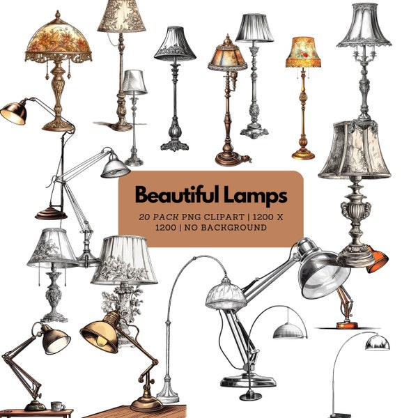 Beautiful Lamps Clip Art Pack | Desk Lamp Clip Art, Floor Lamp Clip Art, Arched Floor Lamp Clip Art, Swing Arm lamp PNG | Digital Download