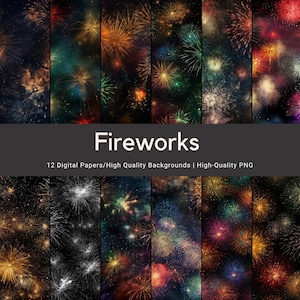 Fireworks Digital Papers, Unique Firework Pattern | Digital Prints For Projects | Unique pattern PNG Firework Digital Pattern