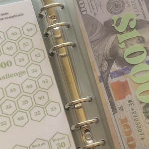 Individual Laminated Green Savings Challenge | 500, 1000, 5000, 52 Week, 26 Week Challenges | A6 Binder Savings Challenge