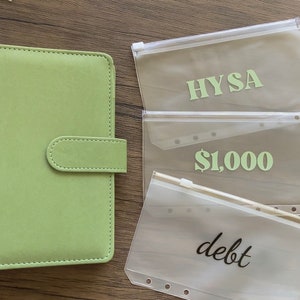 Complete Budget Book Bundle for Cash Stuffing | Budget Binder with Custom Zipper Cash Envelopes | Vinyl Labeled Custom Clear Cash Envelopes