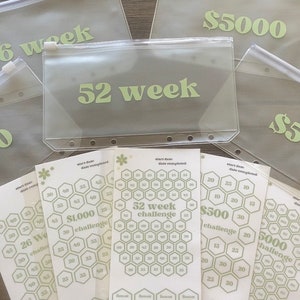 Green Laminated Savings Challenge Bundle With Matching Zipper Envelopes | A6 Budget Cash Envelope Challenges | Save 9500+| 52 Week+ More