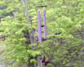 Cathmeowcraft Campanilla de viento de mariposa morada de 30 pulgadas de largo, tonos melódicos relajantes, ideal para decoración del hogar y el jardín