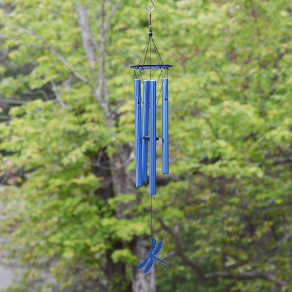 Cathmeowcraft 30-inch Blue Dragonfly Wind Chimes Crisp Melodic Aluminum Tubes, Acrylic Sail & Top, Durable Nylon Cords Outdoor Garden Décor