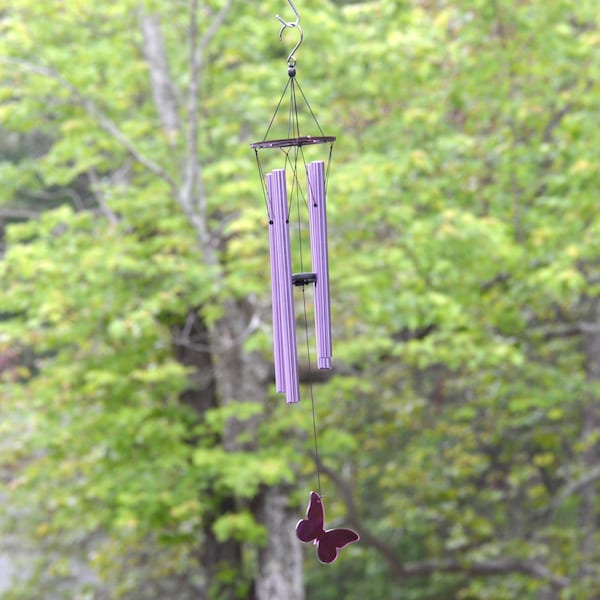 Cathmeowcraft 30-inch Long Purple Butterfly Wind Chime, Soothing Melodic Tones Ideal for Home & Garden Décor