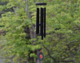 Cathmeowcraft 30-inch Black Wind Chimes, Wood Top, Red Beads Elegant Decor, Soothing Tones for Patio, Garden Ideal for Relaxation Home gift