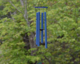 Carillon éolien bleu Cathmeowcraft de 30 po. avec pendentif papillon - Son net, idéal pour les jardins d'extérieur, harmonie sur les terrasses, décoration relaxante