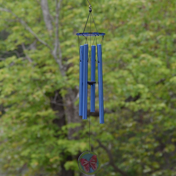 Cathmeowcraft 30-inch Blue Wind Chime with Butterfly Pendant - Crisp Sound, Ideal for Outdoor Gardens, Patio Harmony, Relaxing Decor