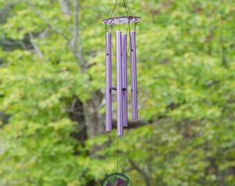 Cathmeowcraft Carillon éolien violet de 30 pouces avec pendentif floral - Son net, idéal pour les jardins d'extérieur, harmonie sur les terrasses, décoration relaxante