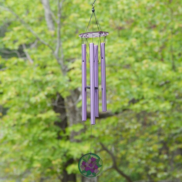 Cathmeowcraft 30-inch Purple Wind Chime with Floral Pendant - Crisp Sound, Ideal for Outdoor Gardens, Patio Harmony, Relaxing Decor