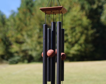 35-Inch Metal Wind Chimes, Deep tone, High-Quality Black colored, Essential Outdoor Decor, Handcrafted Outdoor Decor