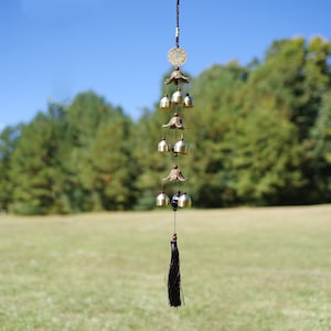 CathMeow 24-Inch Bell style Metal Wind Chimes light gold colored Essential Outdoor Decor