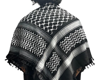 Palestine Keffiyeh scarf, unisex cotton scarf, shemagh scarf, black Palestinian scarf, handcrafted scarf, Arab style scarf men women's