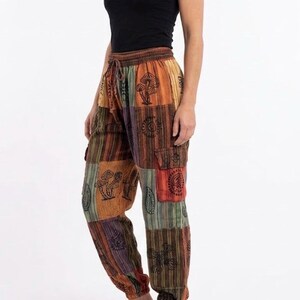 Calças harem patchwork unissex estilo hippie, calças patchwork boho, calças de ioga patchwork, calças de pijama estilo harém, calças harem patchwork unissex