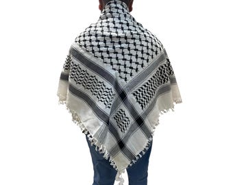 Shemagh scarf Palestinian , keffiyeh houndstooth , arab hatta, cotton , wide scarf with tassels, unisex scarves muslim turban, hijabs , gaza