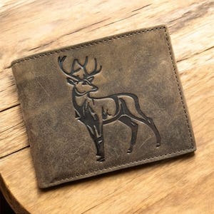 Handmade wallet Full genuine Bifold RFID protected  Engravin Father's day Gift, Boyfriend Husband gift , engraved wallet , eagle wallet deer