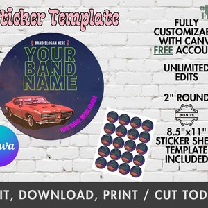 Retro Muscle Car Editable Sticker Template, Instant Download Printable ...