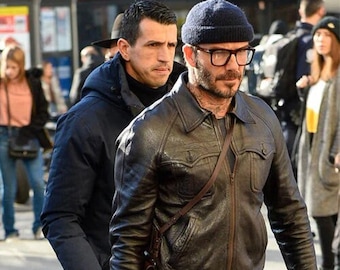 Brown Leather Jacket Worn by David Beckham | David Beckham Leather Jacket | Men Brown Leather Jacket
