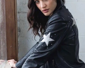 Women's Star Leather Jacket, Classic Moto Style