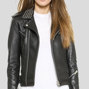 Womens biker studded premium leather jacket | Women&#39;s Trending Jacket