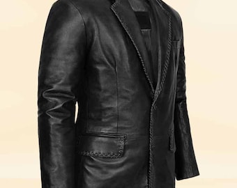 Men Black Medieval Leather Blazer | Real Leather Blazer
