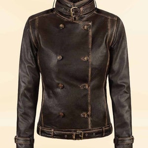 Vintage Classic Brown Leather Jacket For Women
