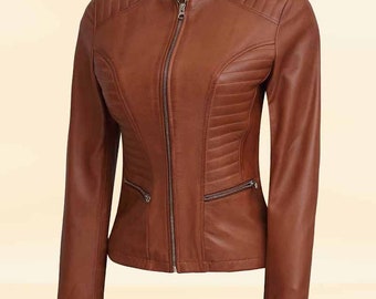 Café Racer Women Fitted Leather Jacket