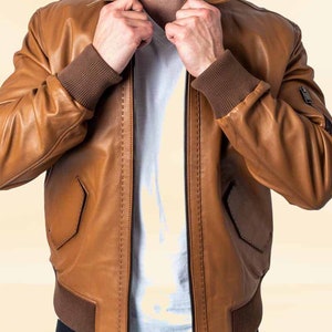 Premium Design Tan Brown Men Real Leather Jacket