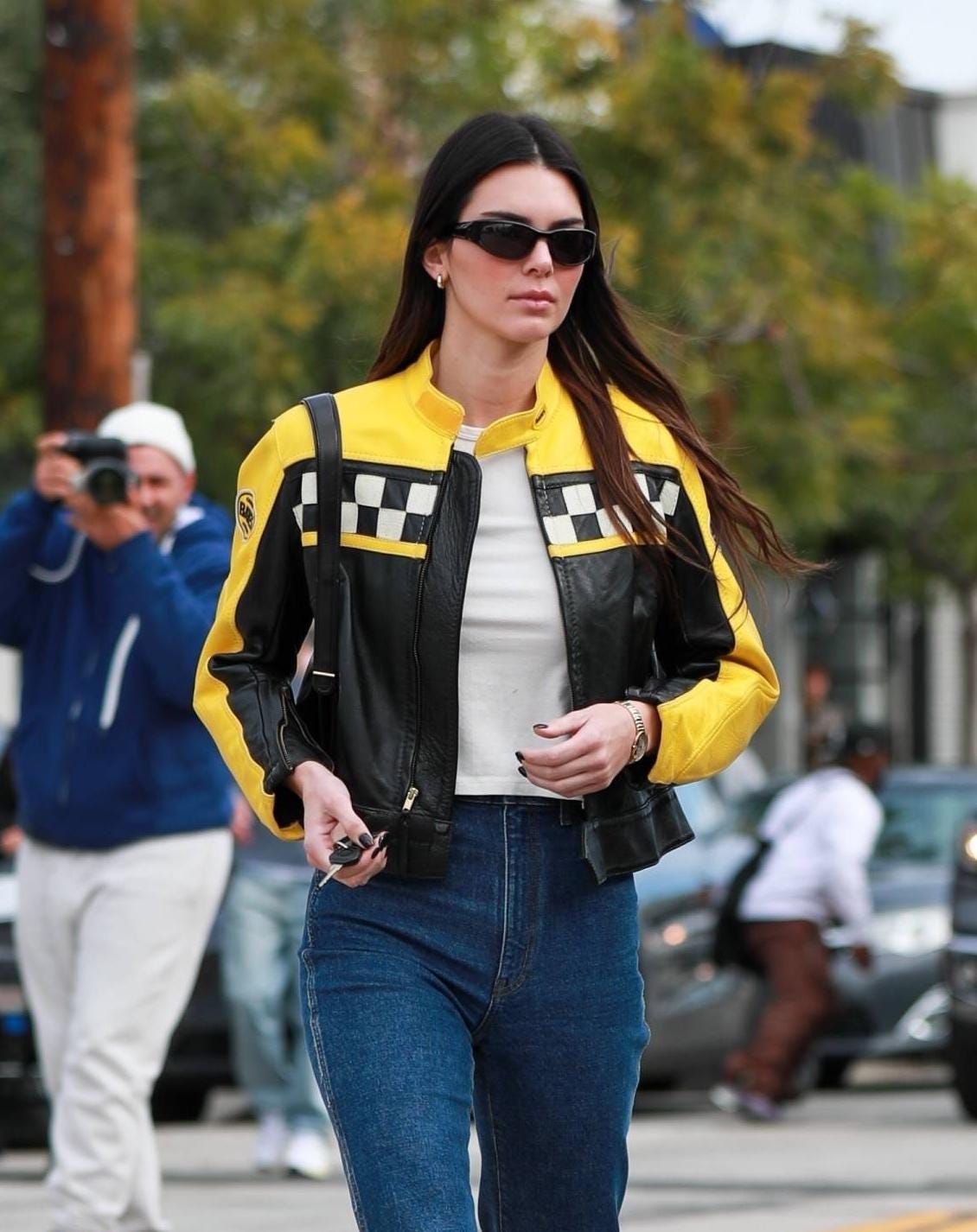 Kendall Jenner Aspen Black & Yellow Leather Jacket | Women