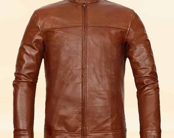 Jason Todd Tan Brown Chaqueta de cuero real / Hombres Chaqueta de cuero marrón