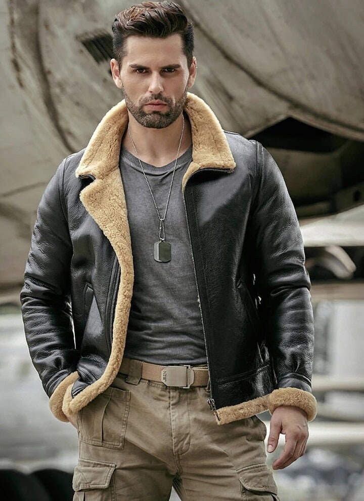 Mens Black Leather Jacket With Fur Etsy UK